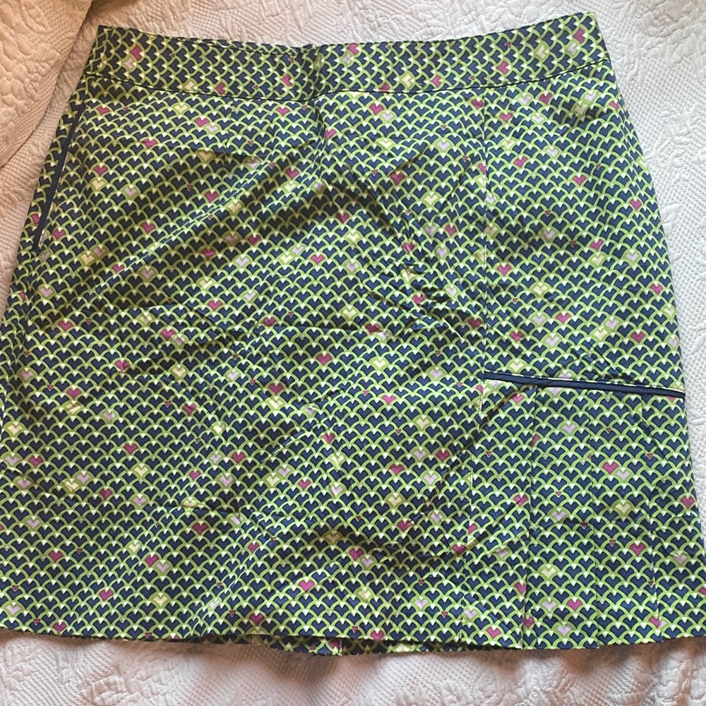 Peter Millar Green Patterned Golf Skirt with Pink Accents